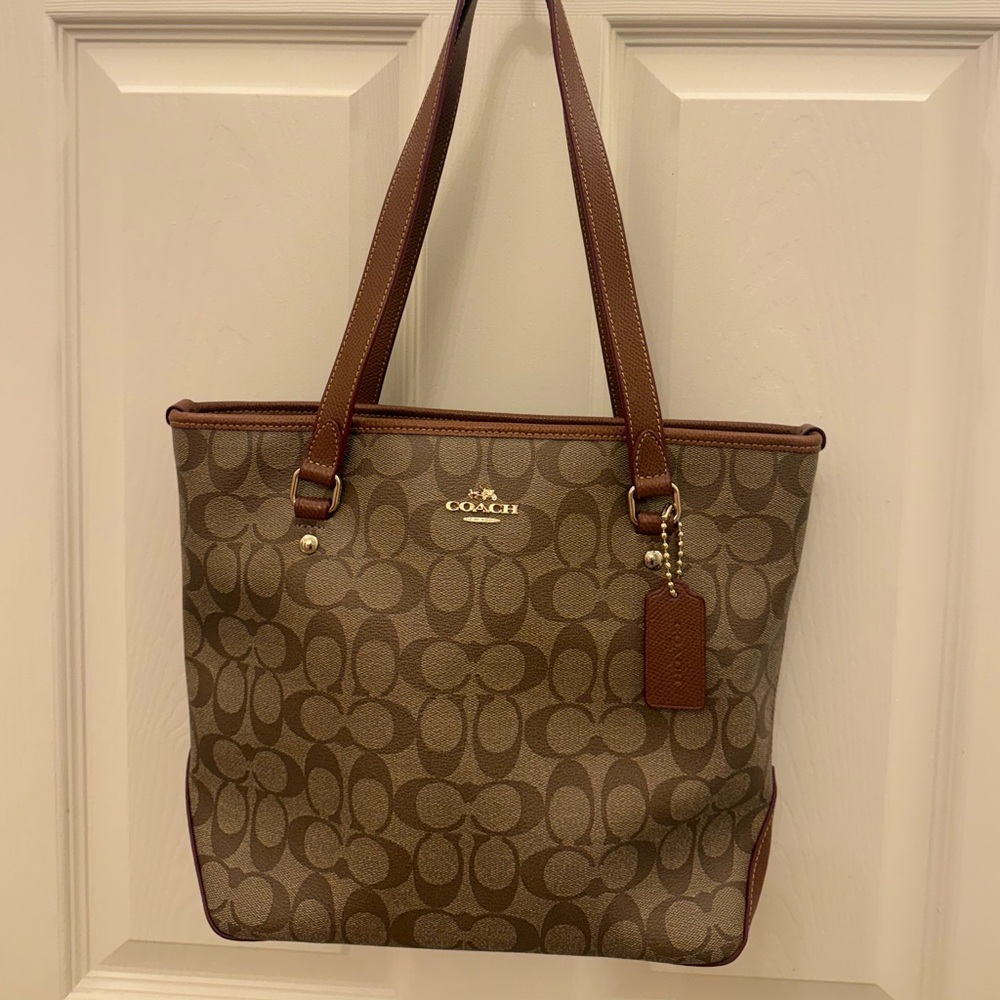 Coach Tan and Brown Signature Tote